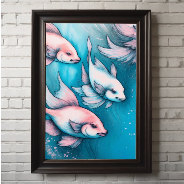 Rosa Blue Chalk Teckning Fish VI Poster (Skapare uppladdad)