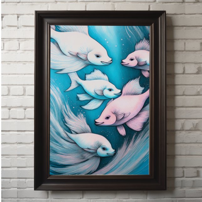 Rosa Blue Chalk Teckning Fish VII Poster (Skapare uppladdad)