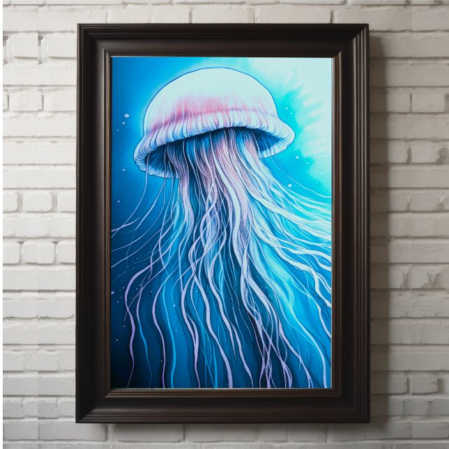Rosa Blue Chalk Teckning Jellyfish Poster (Skapare uppladdad)