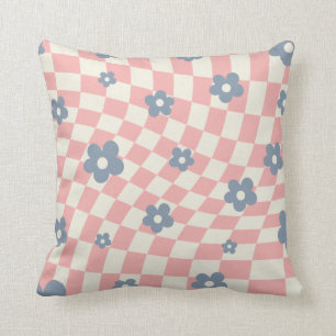 Rosa Blue Checkered-Blommigt Kudde