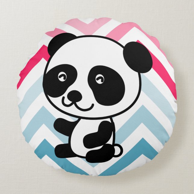 Rosa & Blue Chevron Panda Bear Dekorativ kudde (Framsidan)