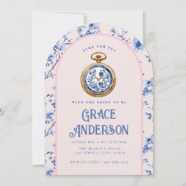 Rosa & Blue Chinoiserie Pocket Watch Tea Inbjudningar