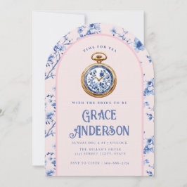 Rosa & Blue Chinoiserie Pocket Watch Tea Inbjudningar