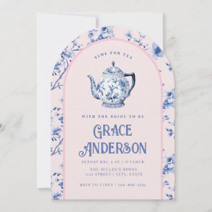 Rosa & Blue Chinoiserie Tea Pot Tea Inbjudningar