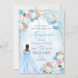  Rosa Blue Cinderella Masquerad Quinceanera Inbjudningar