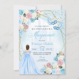  Rosa Blue Cinderella Masquerad Quinceanera Inbjudningar