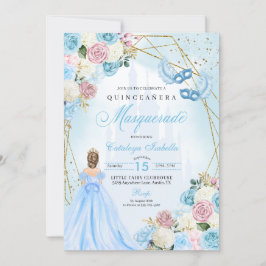 Rosa Blue Cinderella Masquerad Quinceanera Inbjudningar