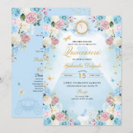 Rosa & Blue Cinderella Princess Dress Quinceanera Inbjudningar