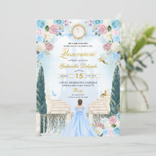Rosa & Blue Cinderella Princess Fairy Quinceanera Inbjudningar