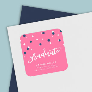 Rosa Blue Confetti Student Returadress Fyrkantigt Klistermärke