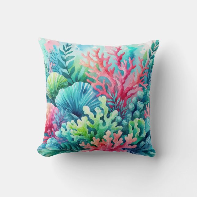 Rosa Blue Cute Coral Reef Beachy Coastal Nautical Kudde (Framsida)