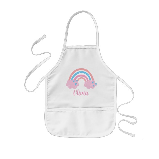 Rosa Blue Cute Rainbow Hearts Kids Barnförkläde (Framsidan)