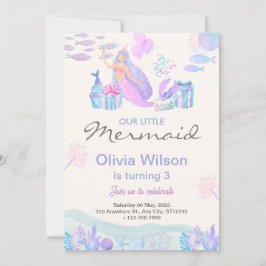 Rosa Blue Cute Sjöjungfru under Sea Baby Shower Inbjudningar