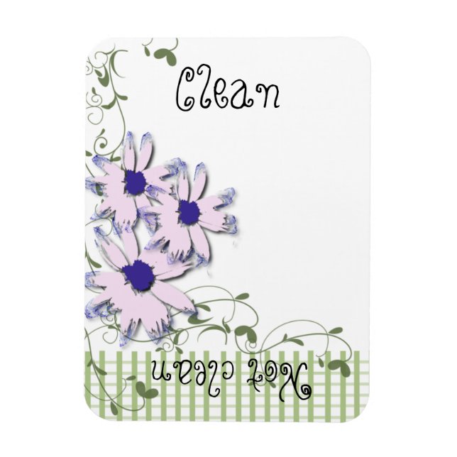 Rosa Blue Daisy Flowers Grönt Gingham Dishwasher Magnet (Vertikal)