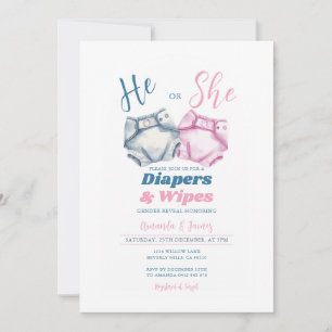 Rosa Blue Diaper and Wipes Gender Reveal Gingham Inbjudningar