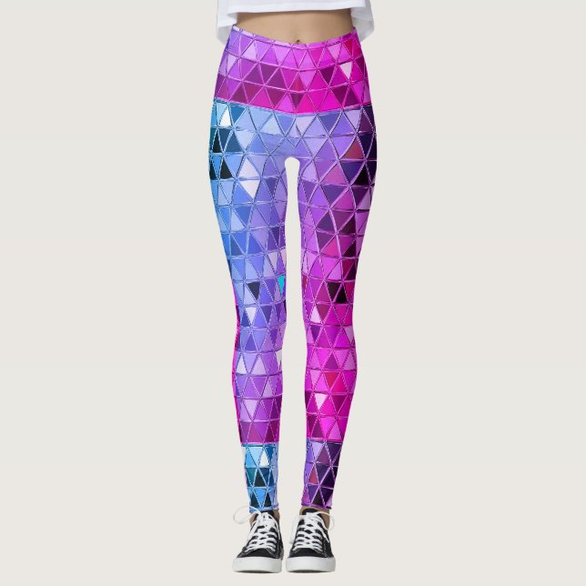 Rosa Blue Disco Boll Jester Robot triangle mönster Leggings (Framsida)