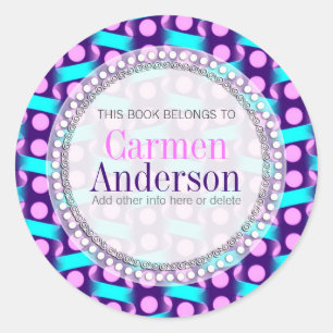 Rosa Blue Dotty Mönster Gift Bok etikett Sticker