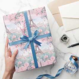Rosa Blue Eiffel Torn Paris Fransk Scenery Presentpapper