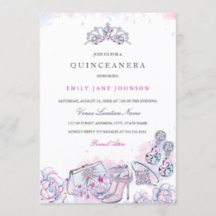 Rosa Blue Elegant Crystal Quinceanera Inbjudan