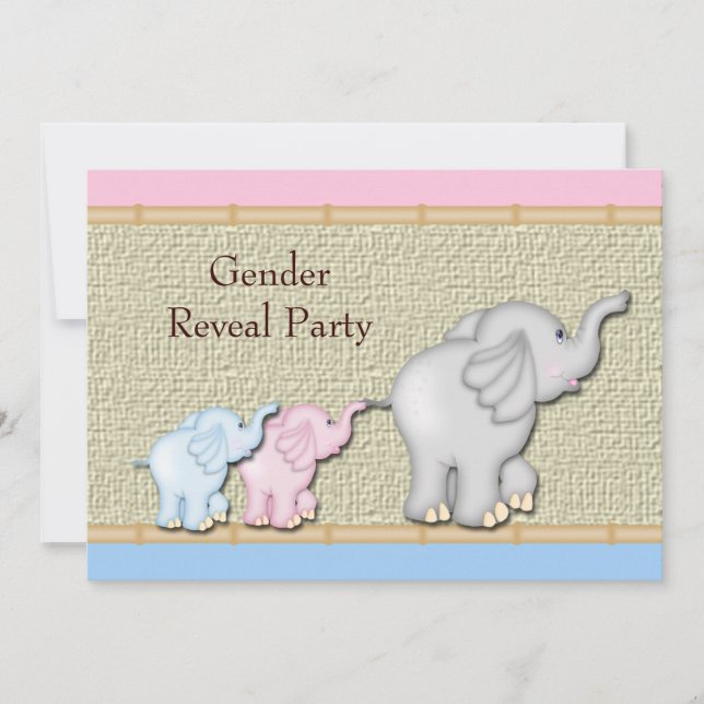 Rosa Blue Elephant Gender Reveal Party-inbjudninga Inbjudningar (Framsida)