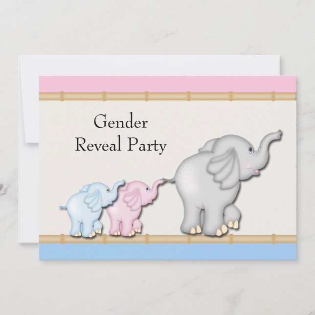 Rosa Blue Elephant Gender Reveal Party Inbjudningar (Framsida)