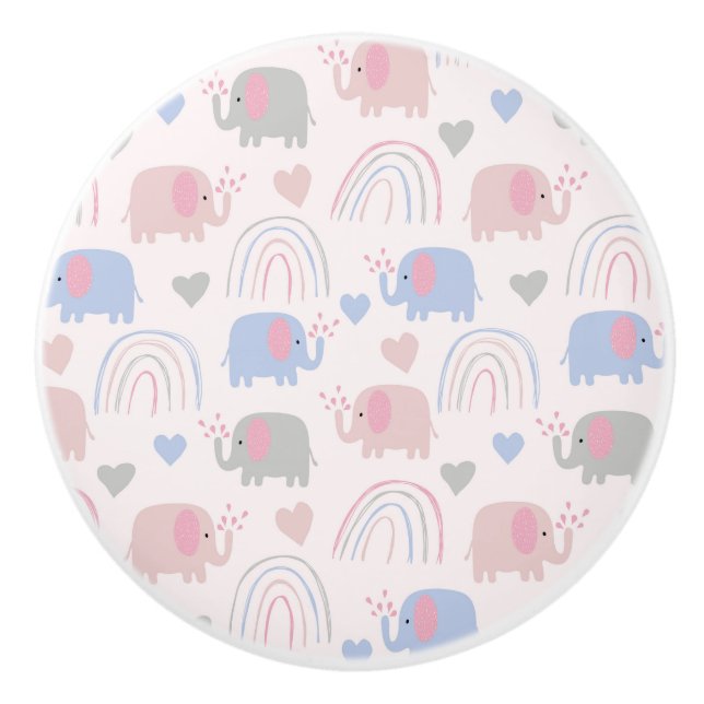Rosa Blue Elephants Rainbows Baby Nursery Knopp (Framsidan)