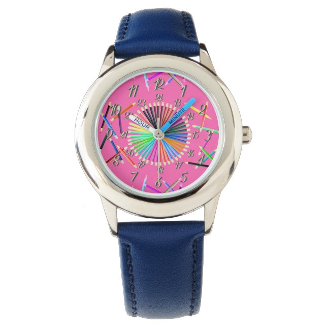 Rosa Blue Färg Wheel Watch Armbandsur (Framsida)