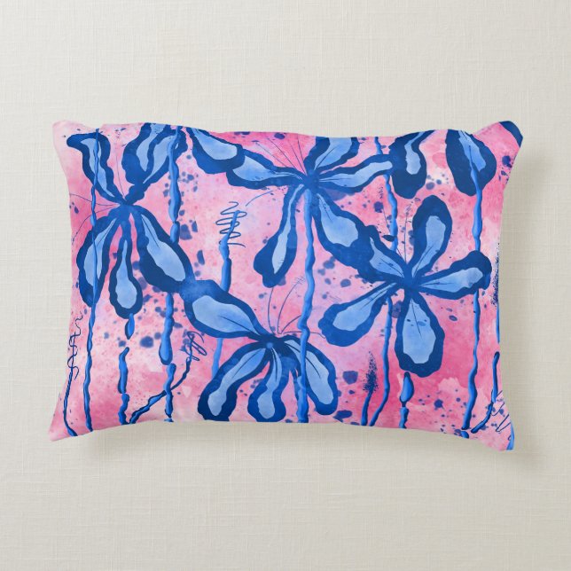 Rosa Blue för abstrakt Inked Flowers Prydnadskudde (Baksidan)