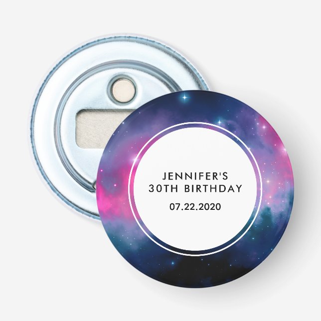 Rosa & Blue Galaxy Nebula & Stars Abstrakt Birthda Flasköppnare (Framsidan)