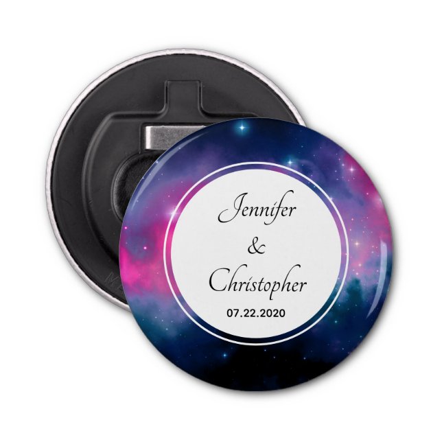 Rosa & Blue Galaxy Nebula & Stars Abstrakt Bröllop Flasköppnare (Framsidan)