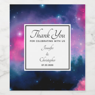 Rosa & Blue Galaxy Nebula & Stars Abstrakt Bröllop Vinflaska Etikett