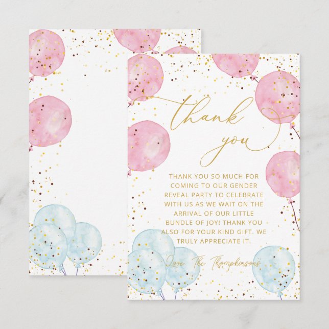 Rosa Blue Gender Reveal Tackkort Card Tack Kort (Fram/baksida)
