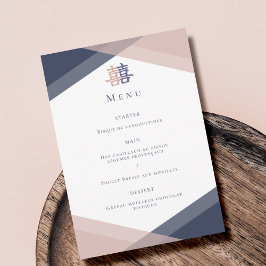Rosa Blue Geometric Chinese Bröllop Menu Inbjudningar