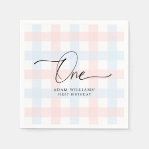 Rosa Blue Gingham First Birthday Pappersservett