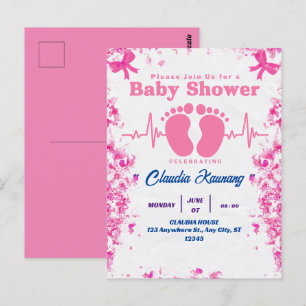 Rosa & Blue Girl Baby Shower Vykort