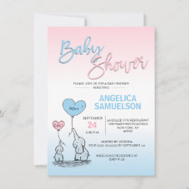 Rosa Blue Girl eller Boy Neutralt Elephant Baby Sh Inbjudningar