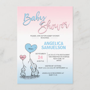 Rosa Blue Girl eller Boy Neutralt Elephant Baby Sh Inbjudningar