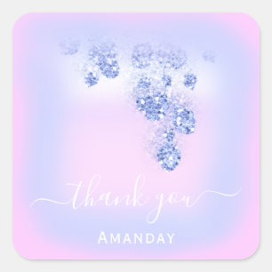 Rosa Blue Glitter Blommigt Möhippa Favor Sweet 16: Fyrkantigt Klistermärke