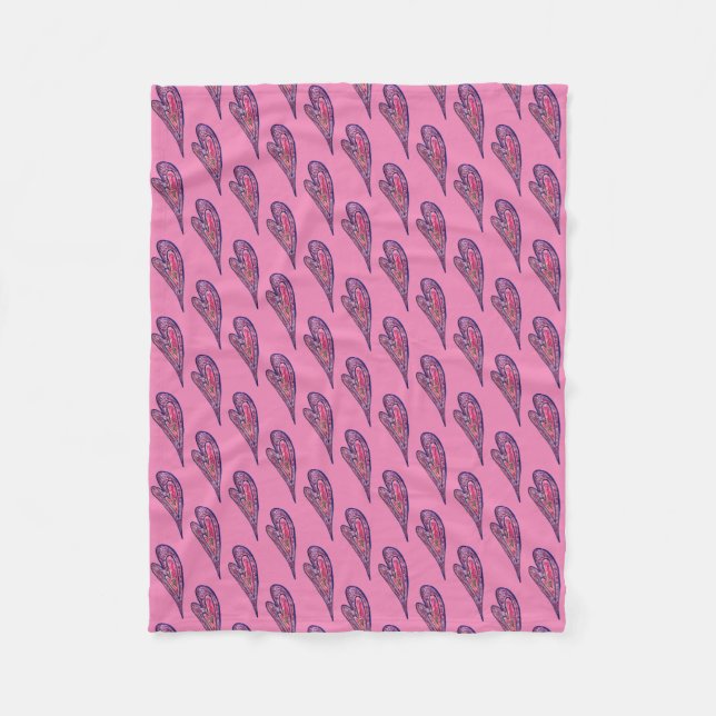 Rosa Blue Glitter Hearts Art Ull Throw Blanket Fleecefilt (Framsidan)