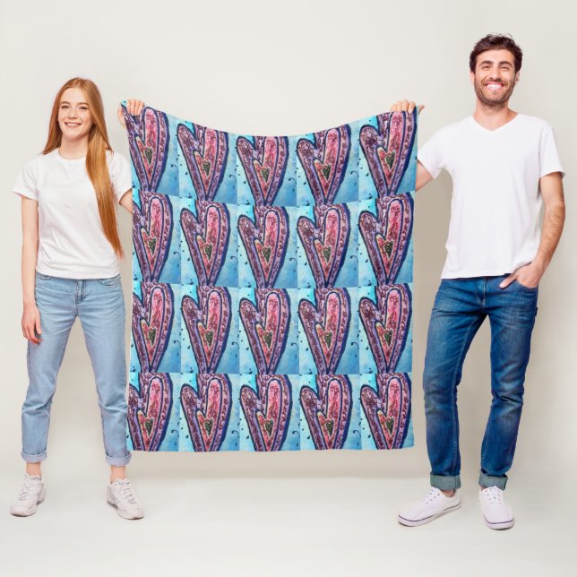 Rosa Blue Glitter Hearts Art Ull Throw Blanket Fleecefilt (På plats)