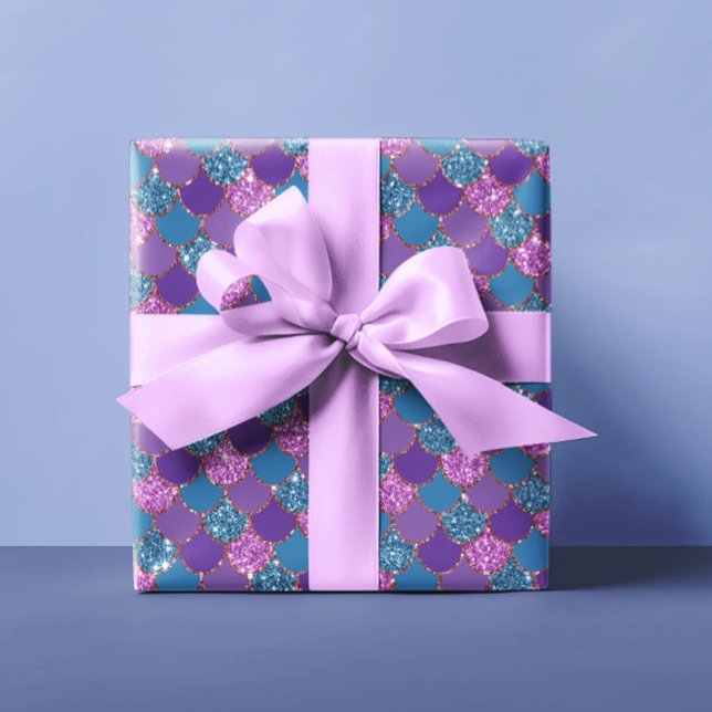 Rosa Blue Gnistra Glitter Sjöjungfru Scales Dragon Presentpapper (Skapare uppladdad)