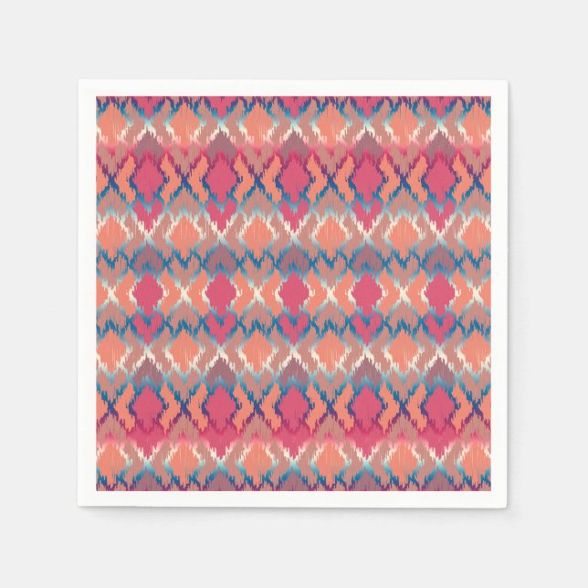 Rosa Blue Gradient Geo Tribal Ikat Diamond Mönster Pappersservett (Framsidan)