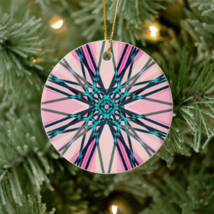 Rosa Blue Grått Fractal Snowflake Winter Festive Julgransprydnad Keramik