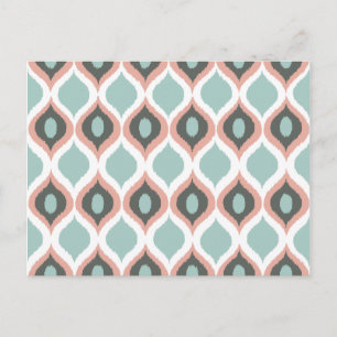 Rosa Blue Grått Geometric Ikat Tribal Print Mönste Vykort