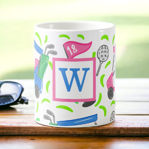 Rosa Blue Grönt Golf Preppy Initial Kaffemugg