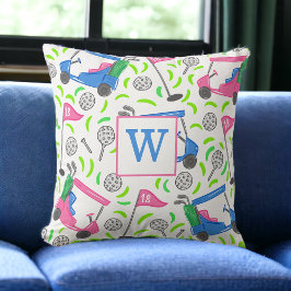 Rosa Blue Grönt Golf Preppy Initial Kudde