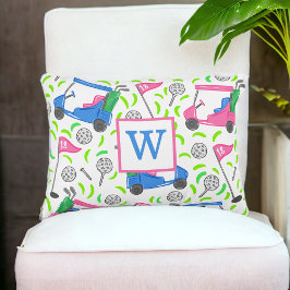 Rosa Blue Grönt Golf Preppy Initial Prydnadskudde
