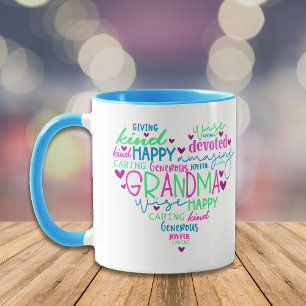 Rosa Blue Grönt Ord Grandma Heart Mugg