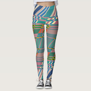 Rosa Blue Grönt Rand Geometric Mönster Gym Leggings