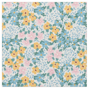 Rosa Blue Gula blommor Blommönster Tyg